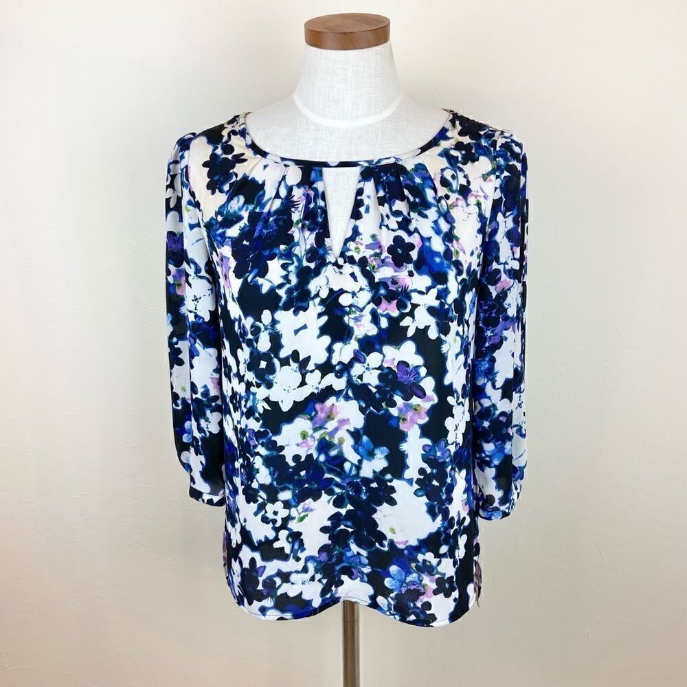 Express Keyhole Sheer Floral Blouse